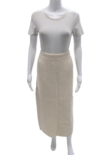 The Skirt Shopp Women Straight Pencil Skirt Ivory Wool Geometric Midi Size L