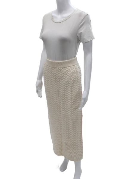 The Skirt Shopp Women Straight Pencil Skirt Ivory Wool Geometric Midi Size L