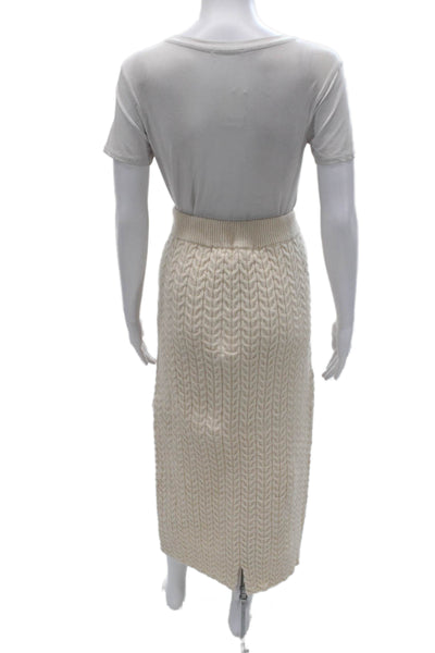 The Skirt Shopp Women Straight Pencil Skirt Ivory Wool Geometric Midi Size L