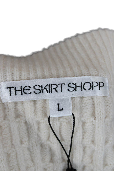The Skirt Shopp Women Straight Pencil Skirt Ivory Wool Geometric Midi Size L