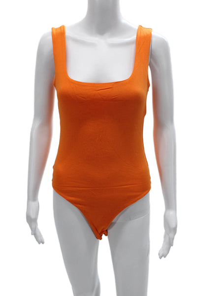 Naked Wardrobe Women Orange Viscose Square Neck Bodysuit Long Sleeve Size 1