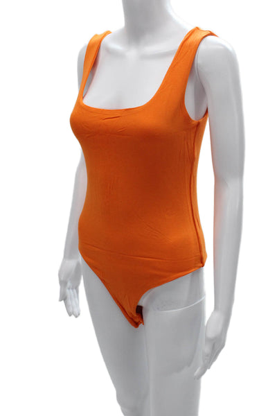Naked Wardrobe Women Orange Viscose Square Neck Bodysuit Long Sleeve Size 1