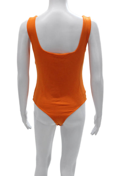 Naked Wardrobe Women Orange Viscose Square Neck Bodysuit Long Sleeve Size 1