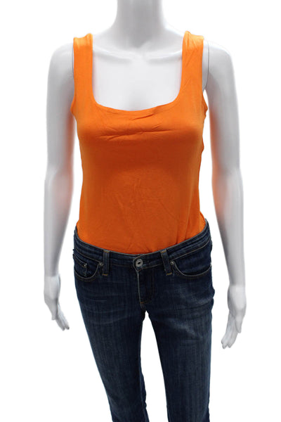 Naked Wardrobe Women Orange Viscose Square Neck Bodysuit Long Sleeve Size 1