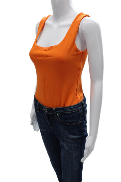 Naked Wardrobe Women Orange Viscose Square Neck Bodysuit Long Sleeve Size 1