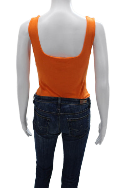 Naked Wardrobe Women Orange Viscose Square Neck Bodysuit Long Sleeve Size 1