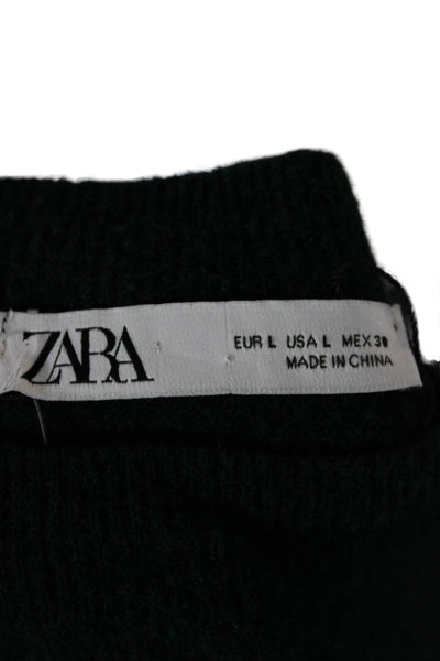 Zara Women Pullover Sweater Crew Neck Long Sleeve Green Acrylic Blend Size L