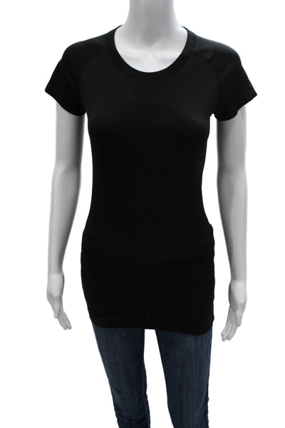 Lululemon Women Basic Black Short Sleeve T-Shirt Round Neck Nylon Size 6