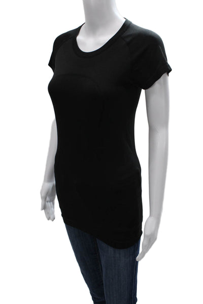 Lululemon Women Basic Black Short Sleeve T-Shirt Round Neck Nylon Size 6