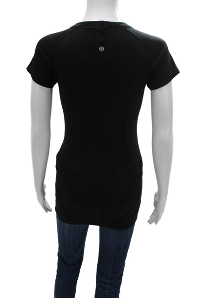 Lululemon Women Basic Black Short Sleeve T-Shirt Round Neck Nylon Size 6