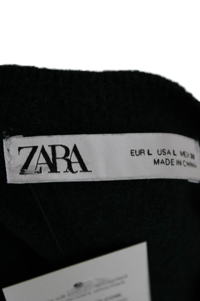 Zara Women Pullover Sweater Crew Neck Long Sleeve Wool Blend Green Size L