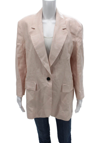 Zara Women Blazer Pink Linen Button Long Sleeve Size L