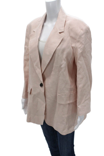 Zara Women Blazer Pink Linen Button Long Sleeve Size L
