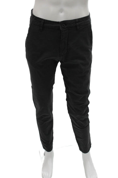 Zara Mens Chino Pants Black Cotton Blend Button Closure Size 30
