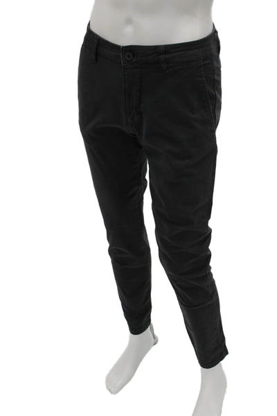 Zara Mens Chino Pants Black Cotton Blend Button Closure Size 30