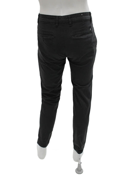 Zara Mens Chino Pants Black Cotton Blend Button Closure Size 30