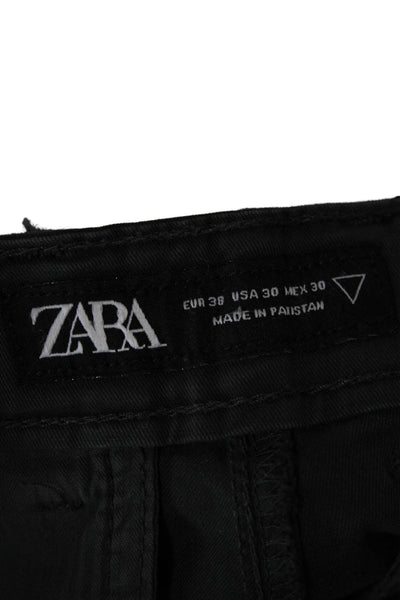 Zara Mens Chino Pants Black Cotton Blend Button Closure Size 30