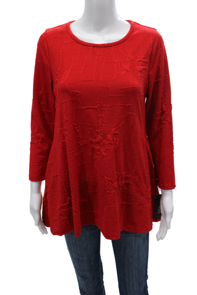 Sydney Women Tunic Red Geometric Round Neck 3/4 Sleeve Polyester Size M