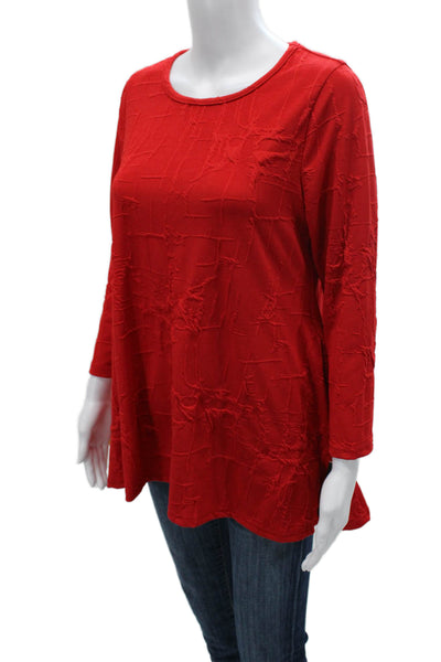 Sydney Women Tunic Red Geometric Round Neck 3/4 Sleeve Polyester Size M