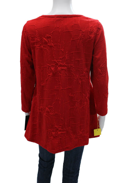 Sydney Women Tunic Red Geometric Round Neck 3/4 Sleeve Polyester Size M