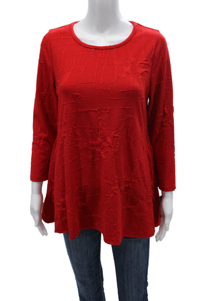 Sydney Women Red Geometric Round Neck Tunic 3/4 Sleeve Polyester Size L