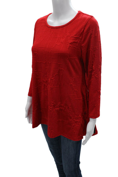 Sydney Women Red Geometric Round Neck Tunic 3/4 Sleeve Polyester Size L