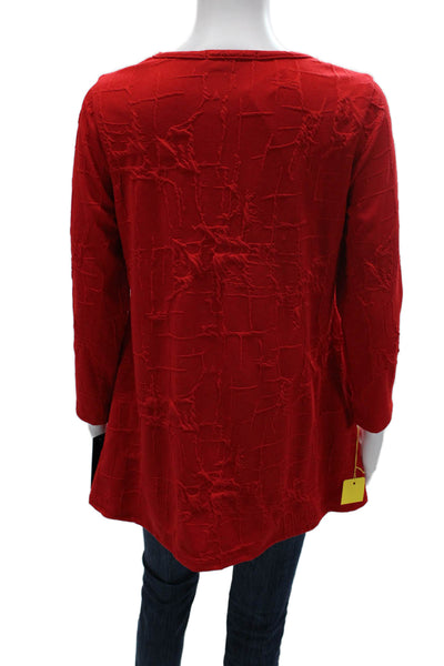 Sydney Women Red Geometric Round Neck Tunic 3/4 Sleeve Polyester Size L