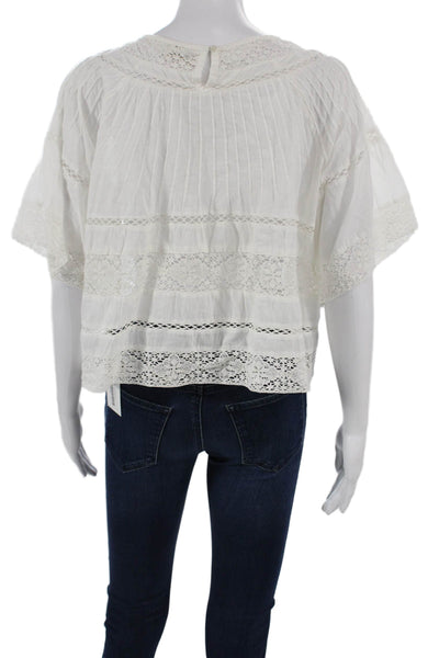 Love Shack Fancy Women Cropped Cotton Top Short Sleeve White Round Neck Size 2