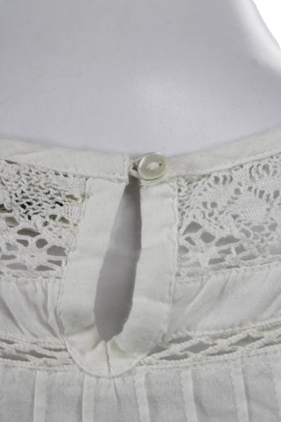 Love Shack Fancy Women Cropped Cotton Top Short Sleeve White Round Neck Size 2