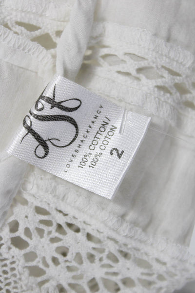 Love Shack Fancy Women Cropped Cotton Top Short Sleeve White Round Neck Size 2