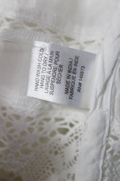 Love Shack Fancy Women Cropped Cotton Top Short Sleeve White Round Neck Size 2