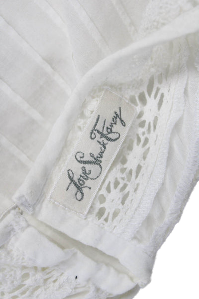 Love Shack Fancy Women Cropped Cotton Top Short Sleeve White Round Neck Size 2
