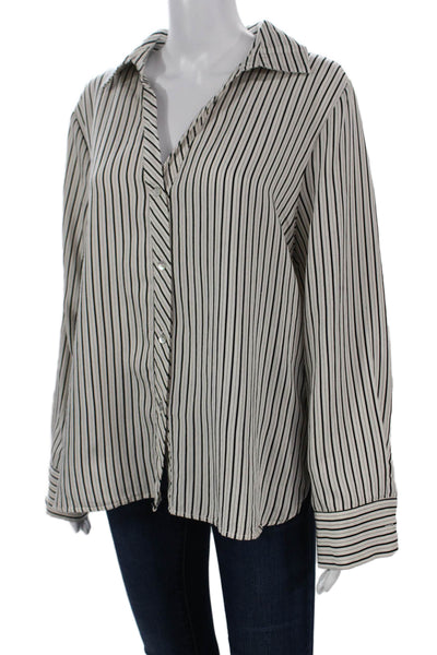 Zara Women Striped Collared Long Sleeve Button-Up White Size XL