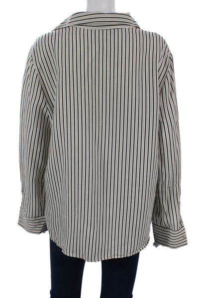 Zara Women Striped Collared Long Sleeve Button-Up White Size XL