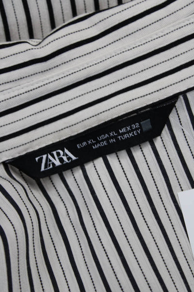 Zara Women Striped Collared Long Sleeve Button-Up White Size XL