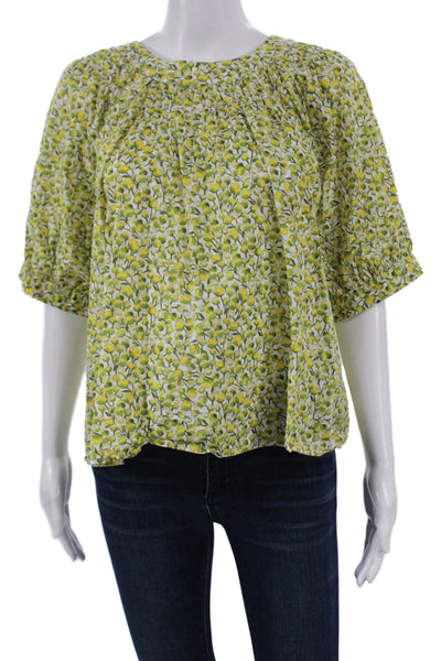 J Crew Women Floral Cotton Round Neck 3/4 Sleeve Basic Blouse Multicolor Size L