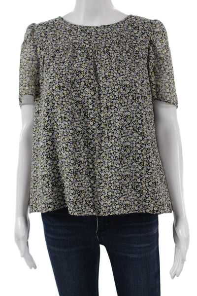 J Crew Women Silk Floral Short Sleeve Round Neck Blouse Multicolor Size 10