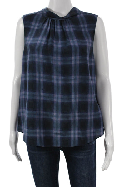 Rebecca Taylor Women Silk Plaid Cowl Neck Sleeveless Pullover Blouse Size 8