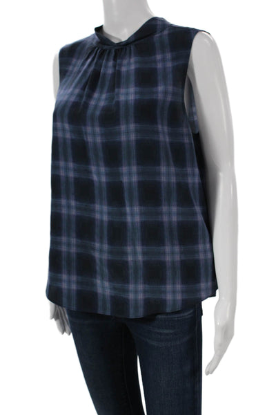 Rebecca Taylor Women Silk Plaid Cowl Neck Sleeveless Pullover Blouse Size 8