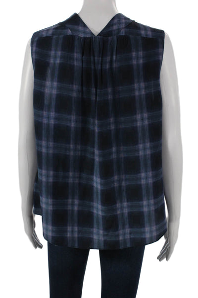 Rebecca Taylor Women Silk Plaid Cowl Neck Sleeveless Pullover Blouse Size 8