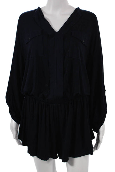 Young Fabulous & Broke Women Romper Blue Modal V-Neck 3/4 Sleeve Size M