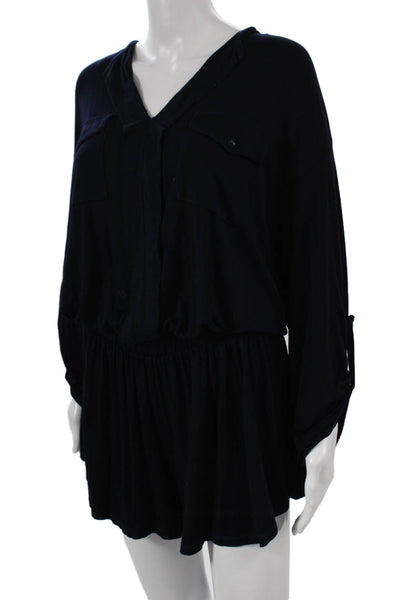 Young Fabulous & Broke Women Romper Blue Modal V-Neck 3/4 Sleeve Size M