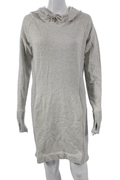 Athleta Women Sweater Dress Gray Cowl Neck Long Sleeve Cotton Short Size S