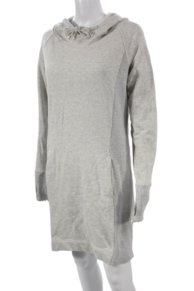 Athleta Women Sweater Dress Gray Cowl Neck Long Sleeve Cotton Short Size S
