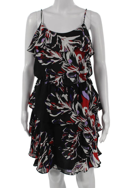 Parker Womens Fit & Flare Dress Black Floral Sleeveless Short Size S