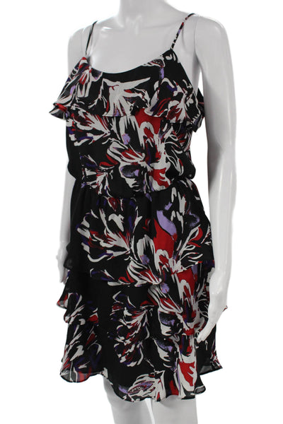 Parker Womens Fit & Flare Dress Black Floral Sleeveless Short Size S