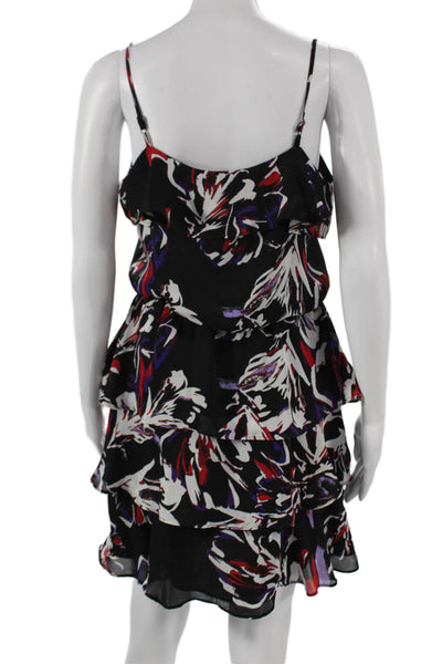 Parker Womens Fit & Flare Dress Black Floral Sleeveless Short Size S