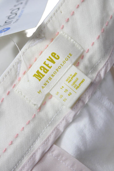 Maeve Anthropologie Womens Cropped White Cotton Blend Pants Size 10