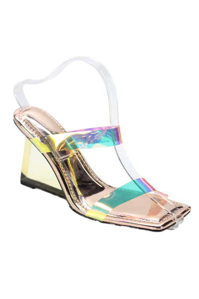 Good American Womens Iridescent Clear Heel Detail Heels Yellow Size 7.5