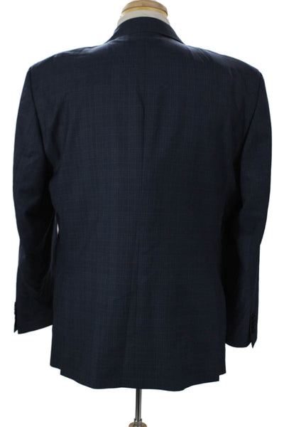Saks Fifth Avenue Mens Blue Wool Checked Blazer Button Closure Size 44